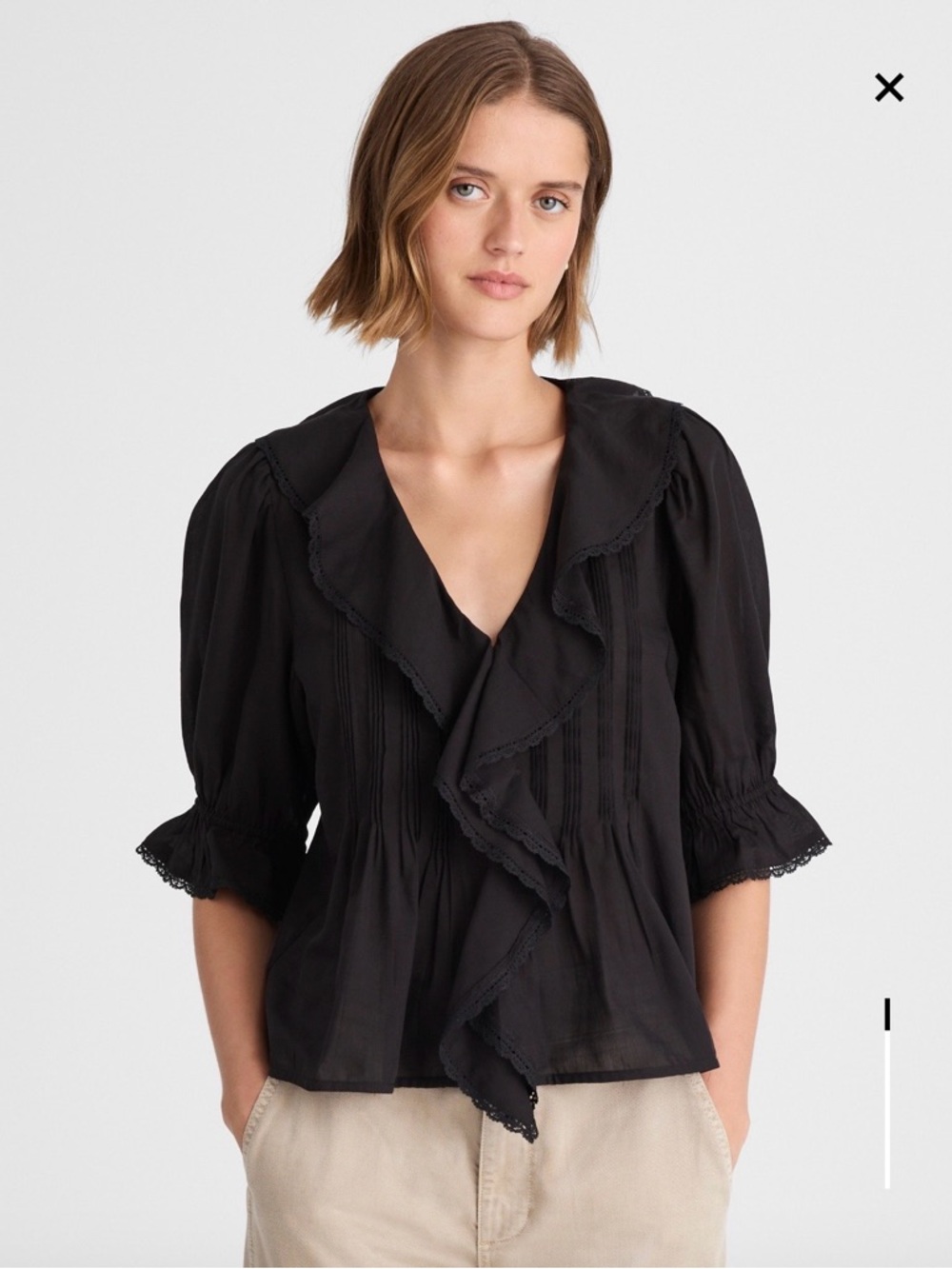 Madewell Black Ruffle-Front V-Neck Blouse XL